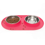 Voir l’image dans la galerie, MESSY CATS Bol Double Inox Base Silicone Rouge
