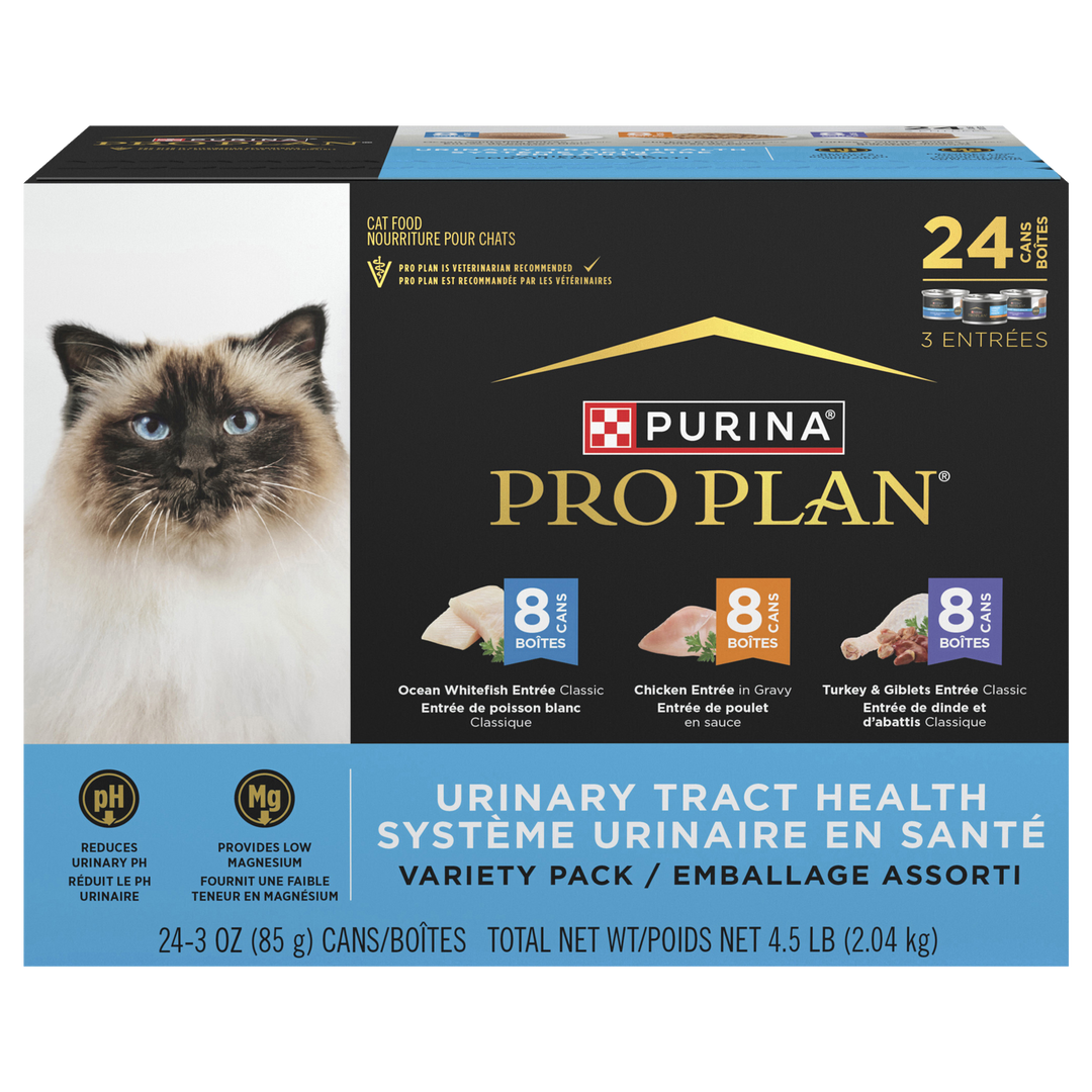 Purina Pro Plan - Chat Adulte Assortiment Santé Urinaire de Pâté Poisson Blanc, Poulet en Sauce, Pâté Dinde et Giblets - Multipak de 12 x 85 g - Nourriture Humide pour Chats