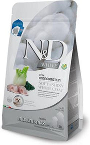 Farmina N&D White (Pelage Blanc) - Bar, Spiruline et Fenouil - Nourriture Sèche Sans Grains pour Chiots Moyennes et Grandes Races
