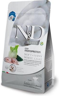 Farmina N&D Brown (Pelage Blanc) - Chiot Petite Race Bar, Spiruline et Fenouil - Nourriture Sèche Sans Grains pour Chiens