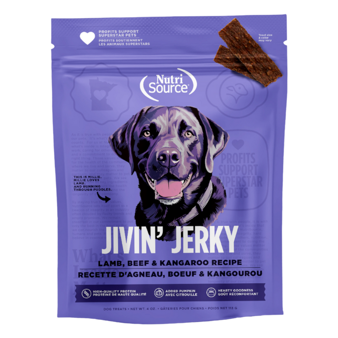NutriSource - Jerky d'Agneau, Boeuf et Kangourou - Gâteries Tendres Sans Grains pour Chiens