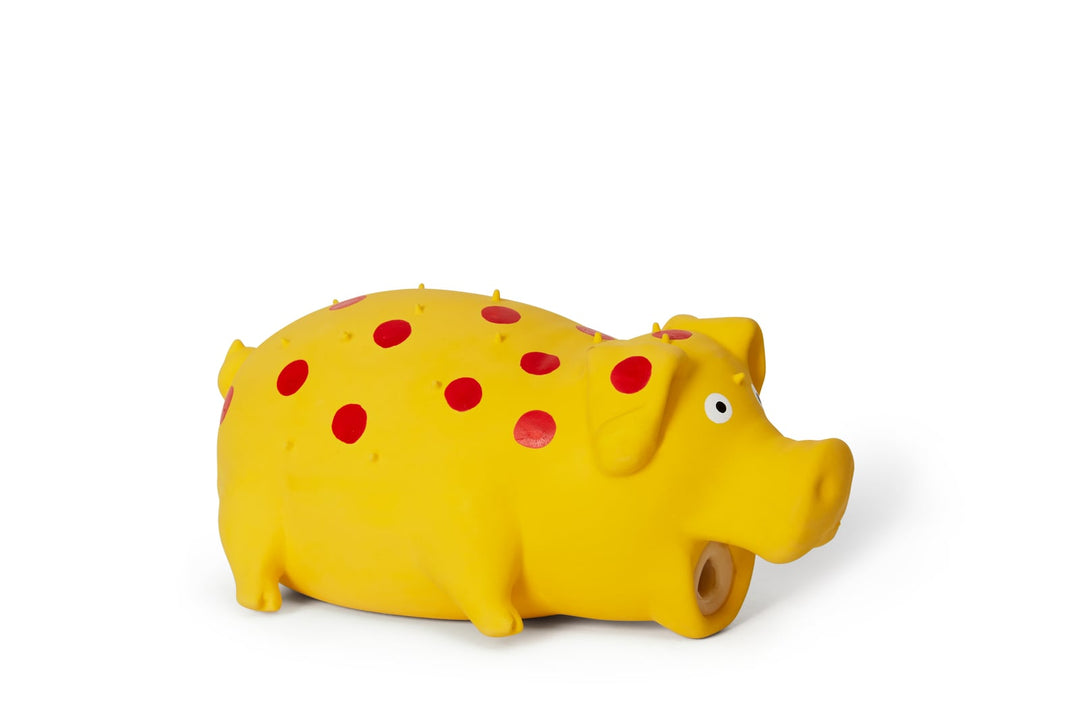 BüD'z - Jouet Cochon à Pois Rouges en Latex avec Couineur pour Chiens, 20 cm