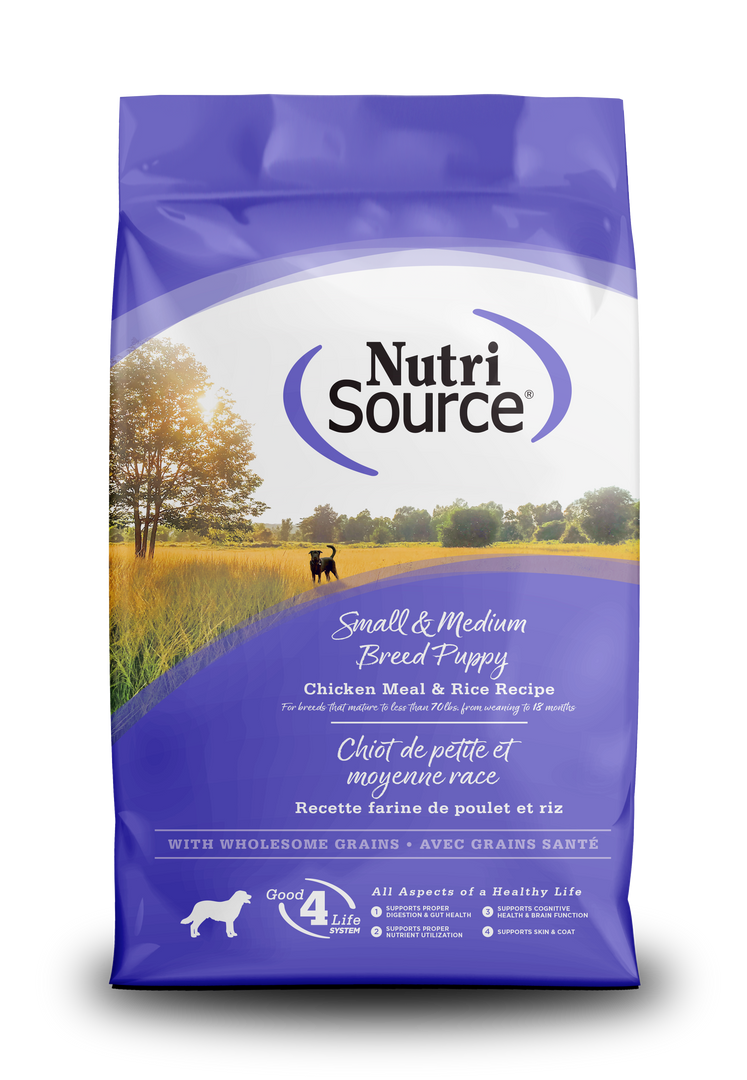 NutriSource - Chiot Petite et Moyenne Race - Poulet et Riz - Nourriture Sèche pour Chiens