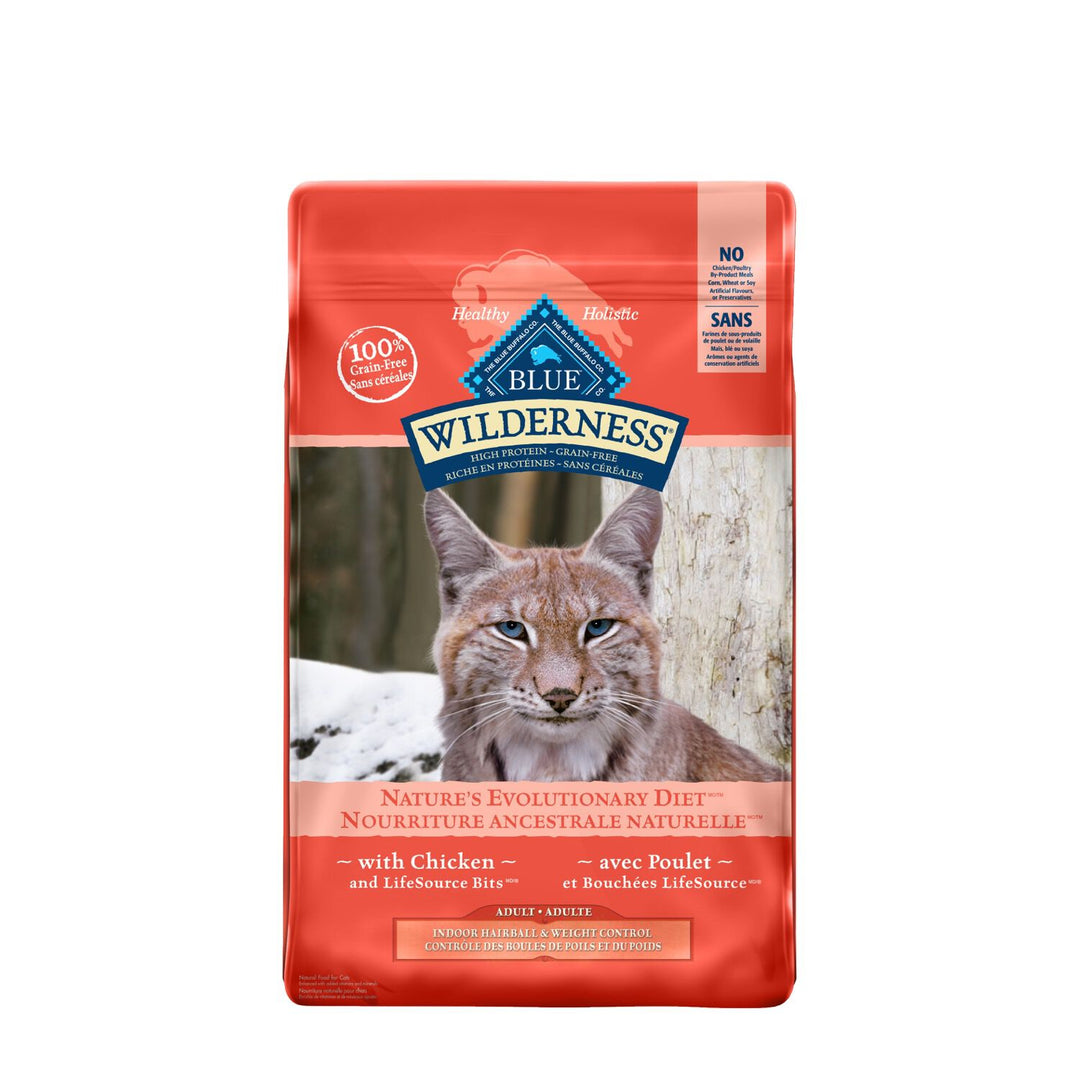 Blue Wilderness - Chat d'Intérieur Adulte Contrôle des Boules de Poils et du Poids Poulet et Bouchées LifeSource - Nourriture Sèche Sans Grains pour Chats