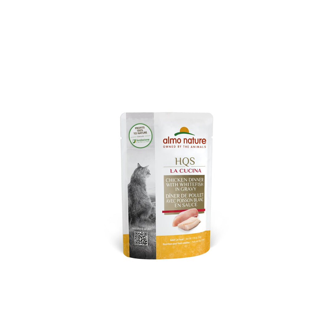 Almo Nature HQS La Cucina - Poulet et Poisson Blanc en Sauce - Nourriture Humide pour Chats Adultes en Sachet