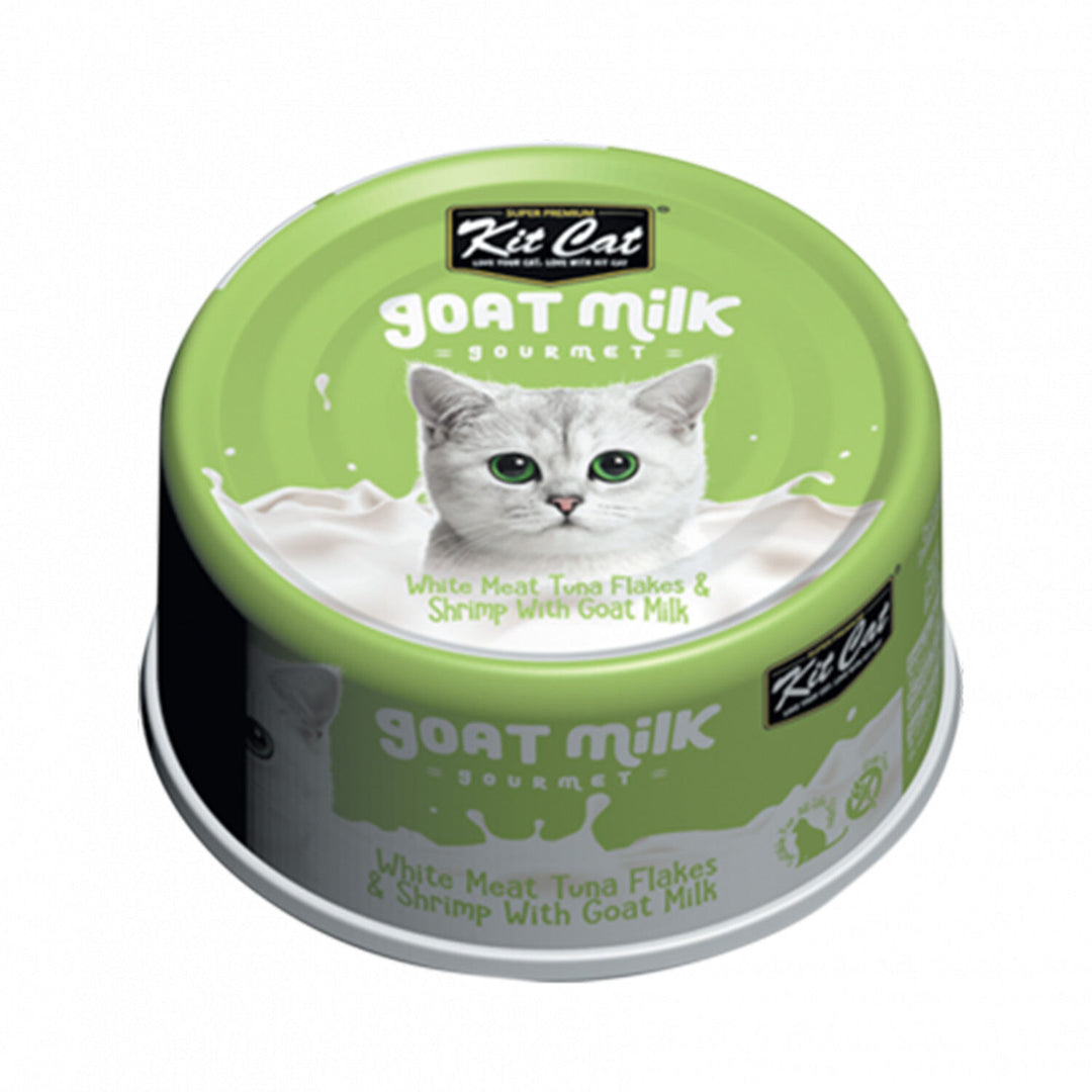 Kit Cat Gourmet - Chat Thon et Crevette avec Lait de Chèvre - Nourriture Humide Sans Grains pour Chats
