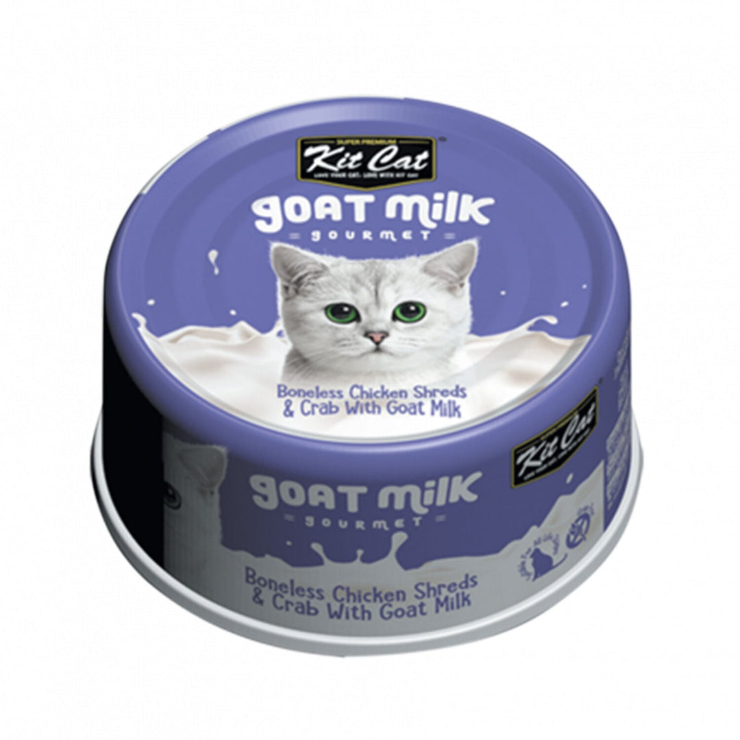 Kit Cat Gourmet - Poulet Effiloché Désossé, Crabe et Lait de Chèvre - Nourriture Humide Sans Grains pour Chats