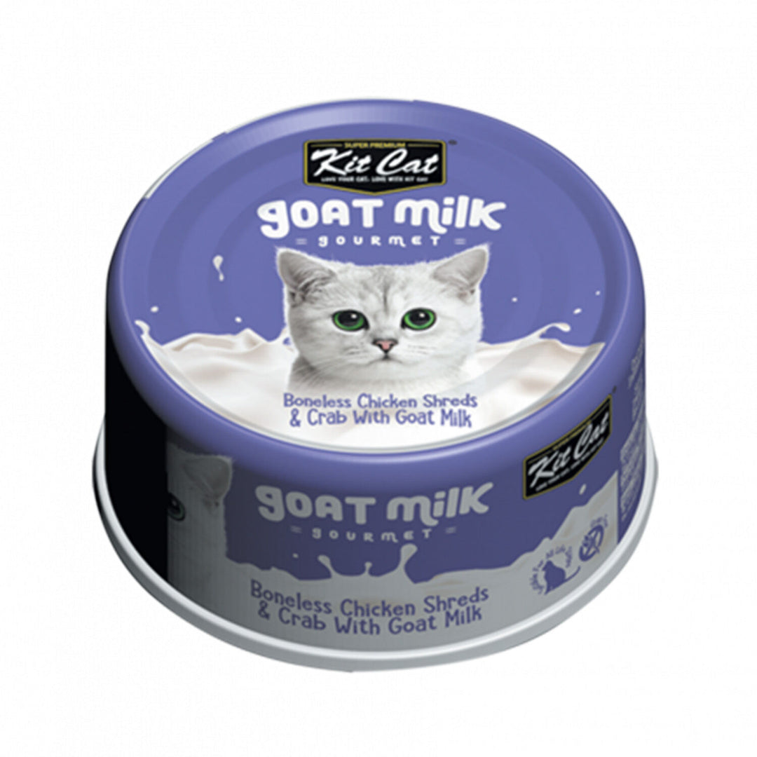Kit Cat Gourmet - Chat Poulet et Crabe avec Lait de Chèvre - Nourriture Humide Sans Grains pour Chats
