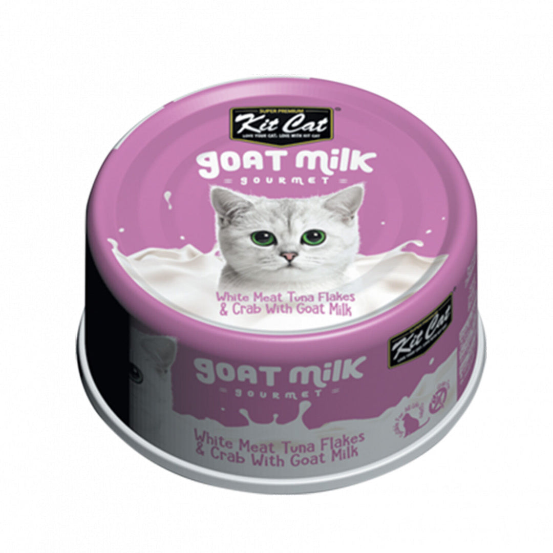 Kit Cat Gourmet - Chat Thon et Crabe avec Lait de Chèvre - Nourriture Humide Sans Grains pour Chats