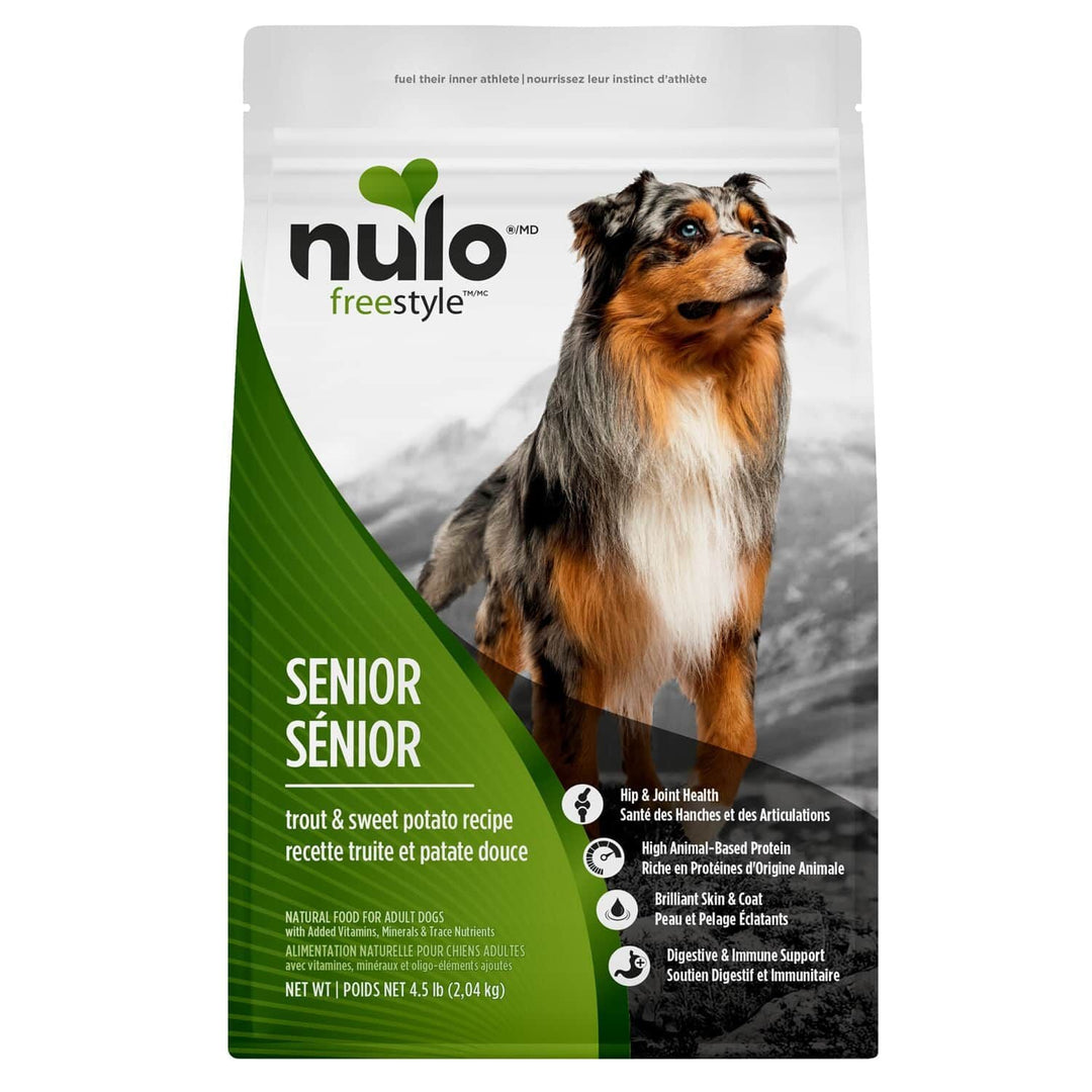 Nulo Sans Grains - Truite et Patate Douce - Nourriture Sèche pour Chiens Seniors