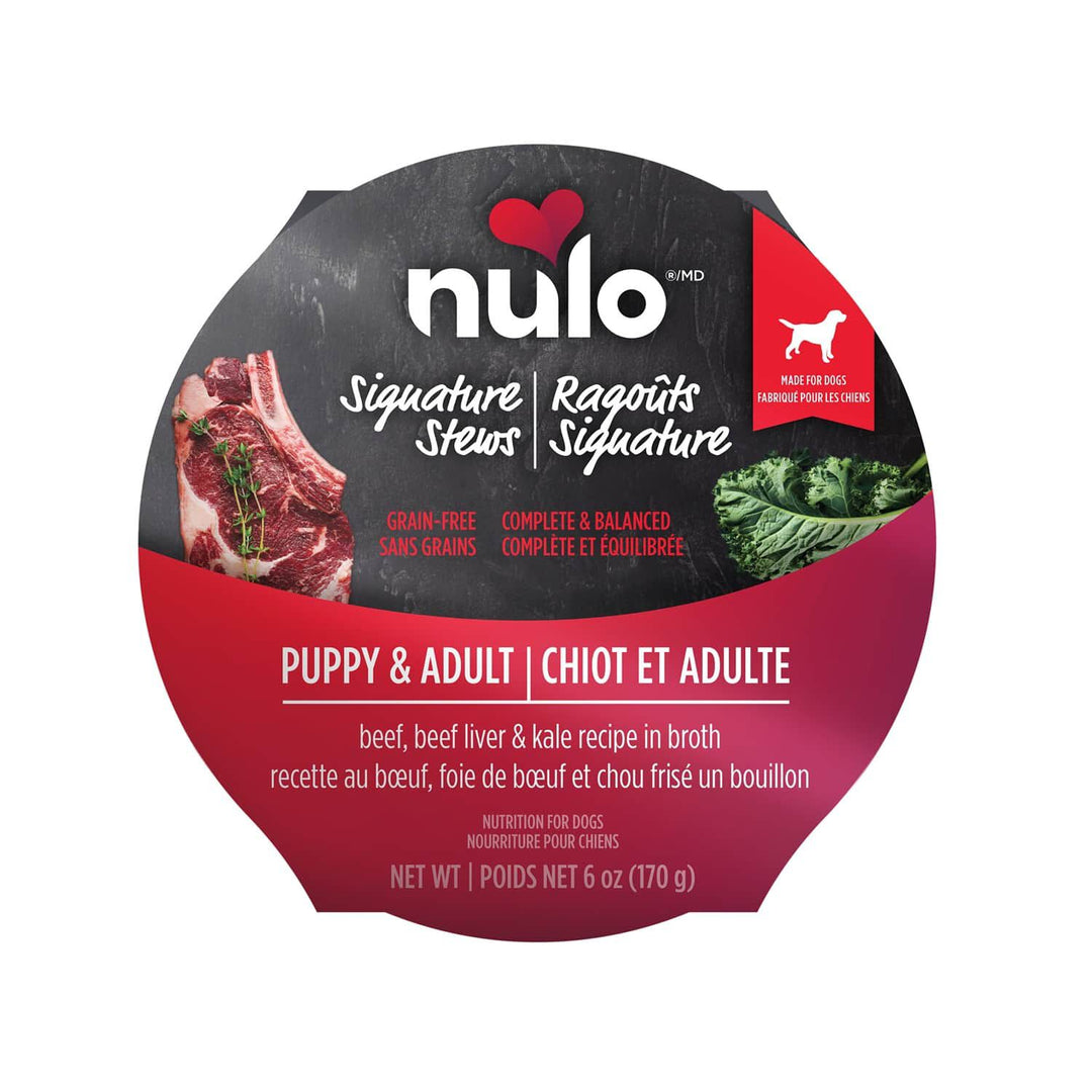 Nulo Signature Stew - Chien Adulte Boeuf, Foie de Boeuf et Chou Kale en Bouillon - Nourriture Humide Sans Grains pour Chiens