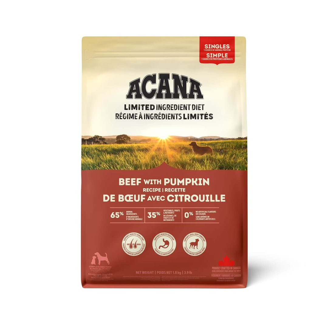 Acana Singles - Chien Boeuf et Citrouille - Nourriture Sèche à Ingrédients Limités Sans Grains pour Chiens