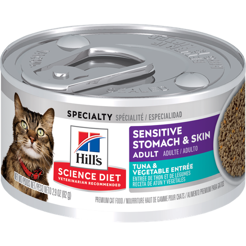 Hill's Science Diet - Estomac et Peau Sensibles - Entrée de Thon et Légumes - Nourriture Humide pour Chats Adultes