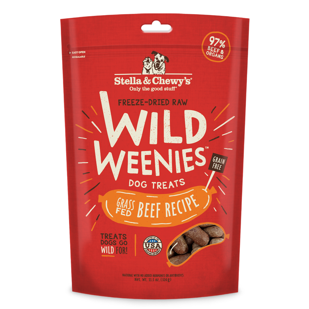Stella & Chewy's Wild Weenies - Boeuf Nourri à l'Herbe - Gâteries d’Entraînement Lyophilisées Sans Grains pour Chiens