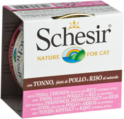 Schesir - Chat Adulte Filets de Poulet, Thon et Riz au Naturel en Eau de Cuisson - Nourriture Humide pour Chats