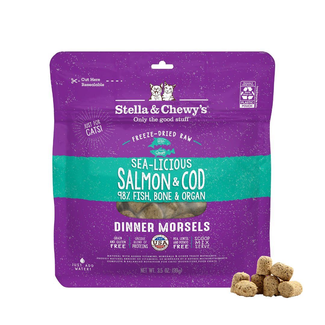 Stella & Chewy's - Chat Morceaux Saumon et Morue - Nourriture Sèche Lyophilisée Sans Grains pour Chats