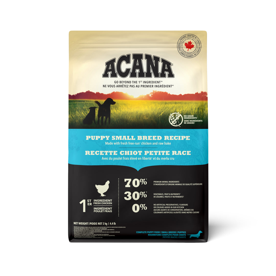 Acana Héritage - Poulet Frais Élevé en Liberté et Merlu - Nourriture Sèche Sans Grains pour Chiots de Petites Races