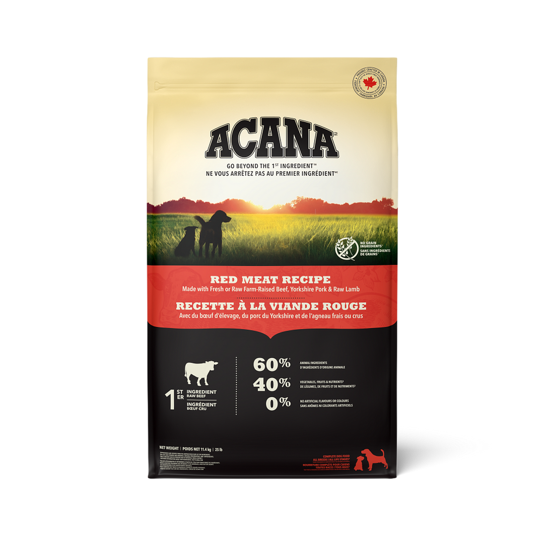 Acana Héritage - Viande Rouge (Boeuf d'Élevage, Porc du Yorkshire et Agneau Frais) - Nourriture Sèche Sans Grains pour Chiens Adultes