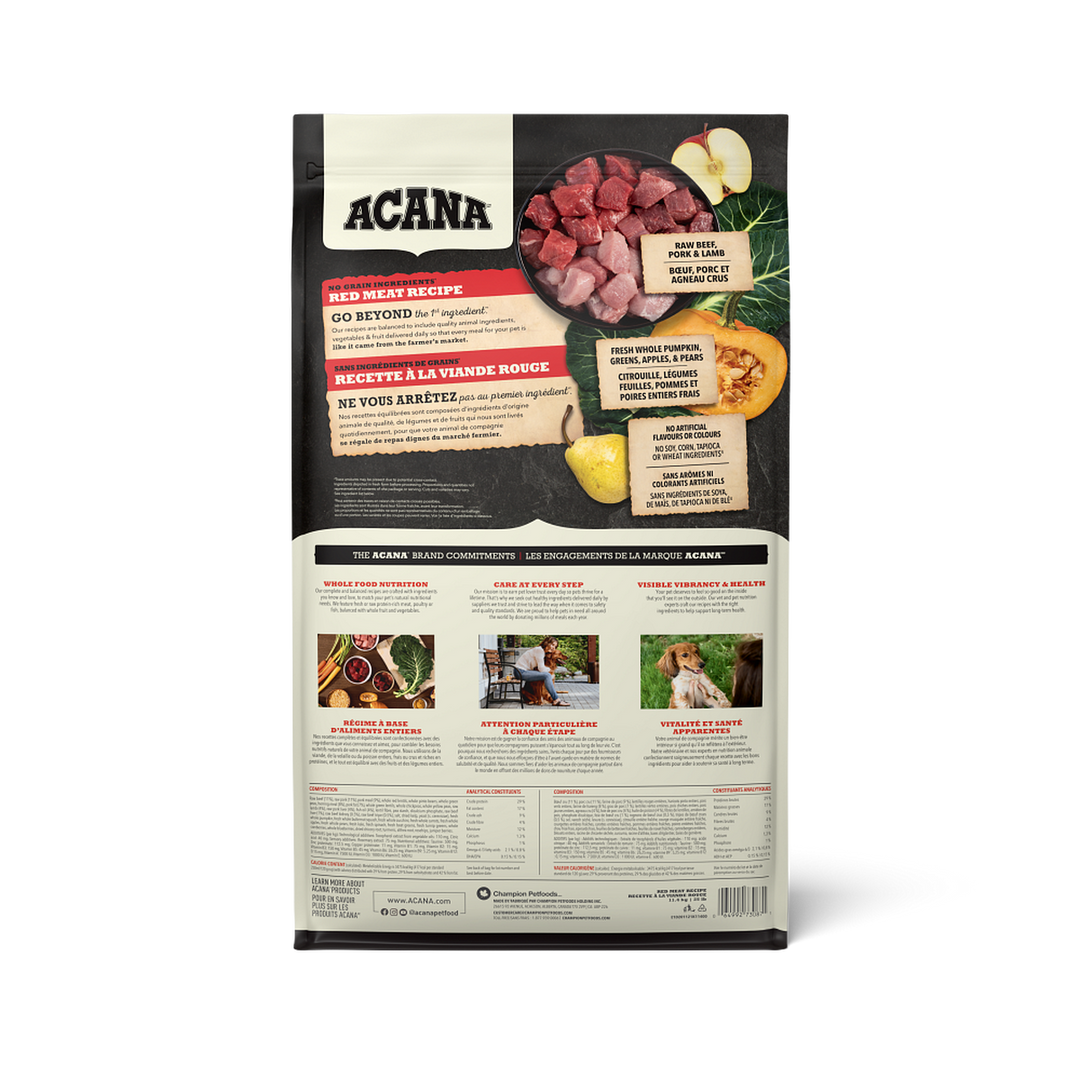 Acana Héritage - Viande Rouge (Boeuf d'Élevage, Porc du Yorkshire et Agneau Frais) - Nourriture Sèche Sans Grains pour Chiens Adultes