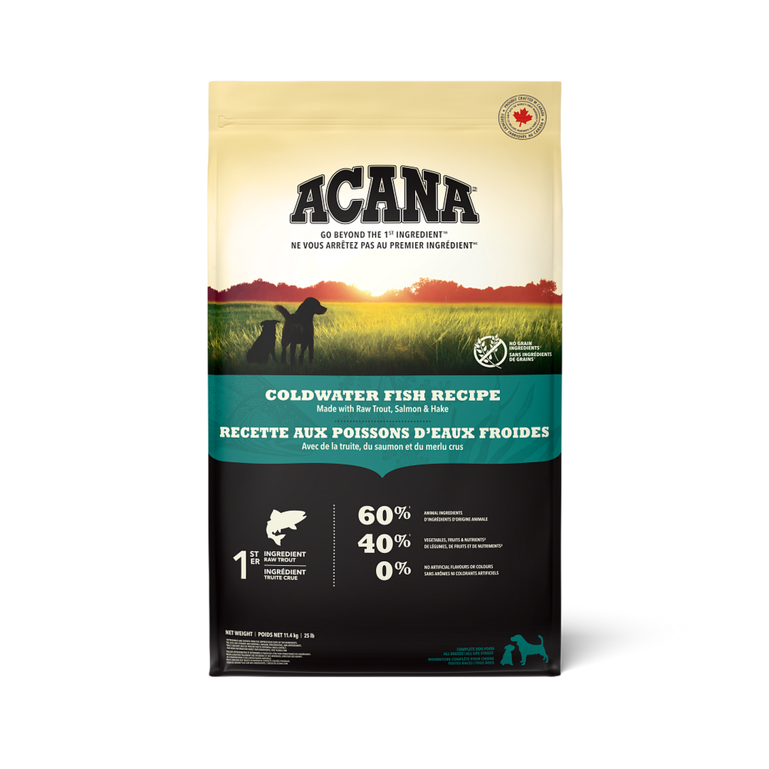 Acana Héritage - Poissons d'Eaux Froides (Truite, Saumon et Merlu) - Nourriture Sèche Sans Grains pour Chiens Adultes