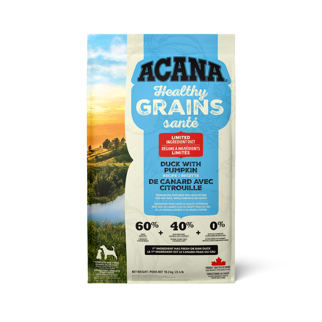 Acana Grains Santé - Canard et Citrouille - Nourriture Sèche à Ingrédients Limités pour Chiens Adultes