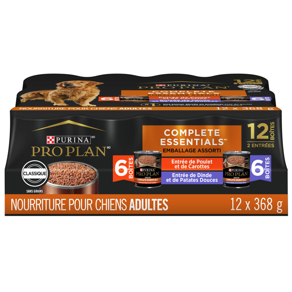 Purina Pro Plan - Chien Adulte Pâté de Poulet et Carrots / Pâté de Dinde et Patate Douce - Nourriture Humide pour Chiens - Caisse de 12
