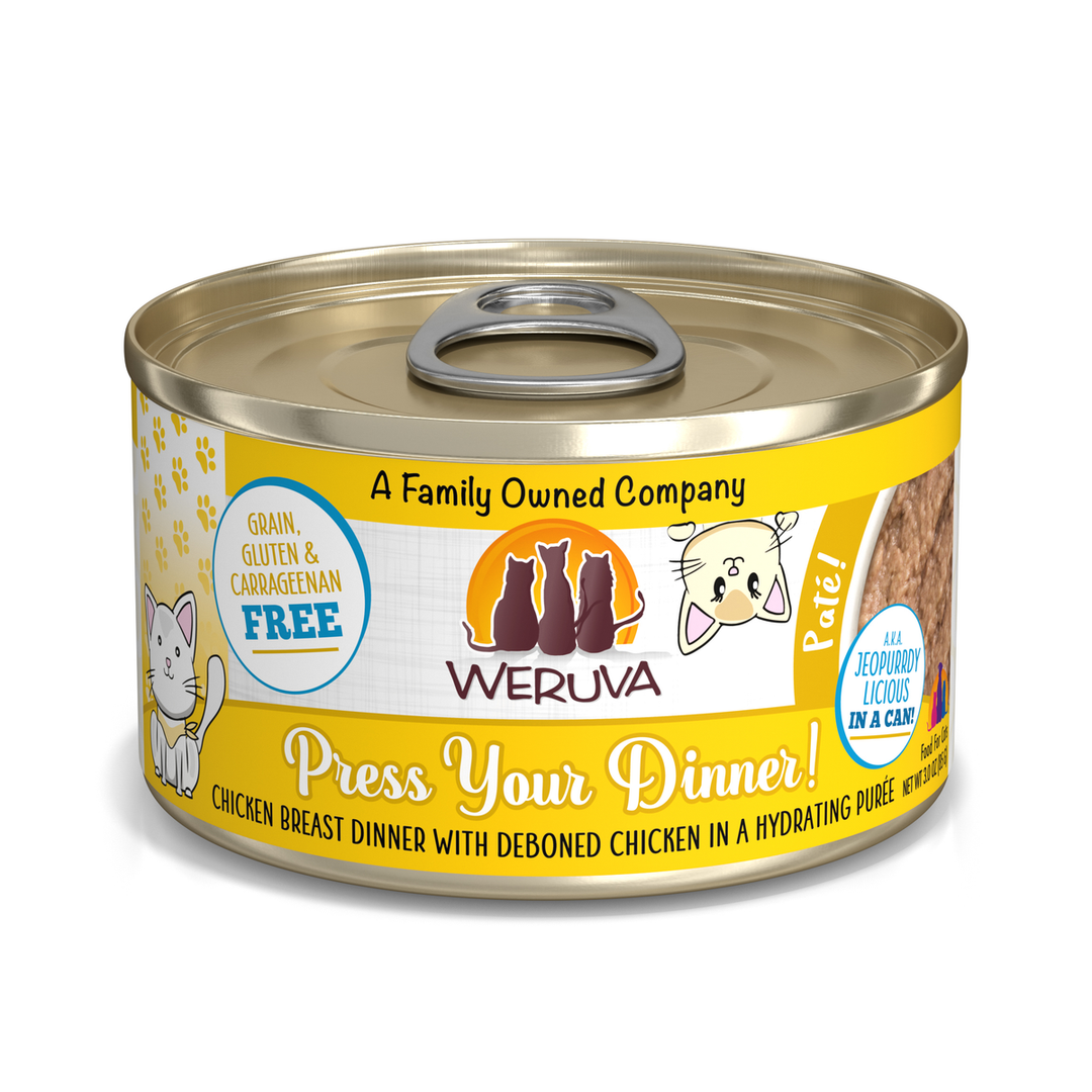Weruva - Chat "Press Your Dinner!" Pâté de Poulet dans une Purée Hydratante - Nourriture Humide Sans Grains pour Chats
