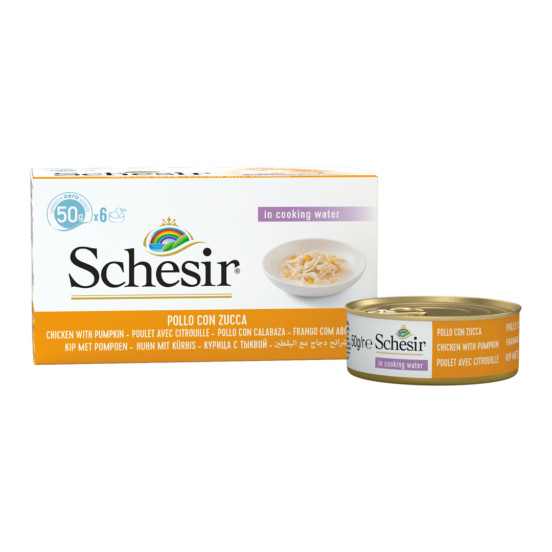 Schesir - Chat Adulte Poulet et Citrouille au Naturel - Multipak de 6 x 50 g - Nourriture Humide pour Chats
