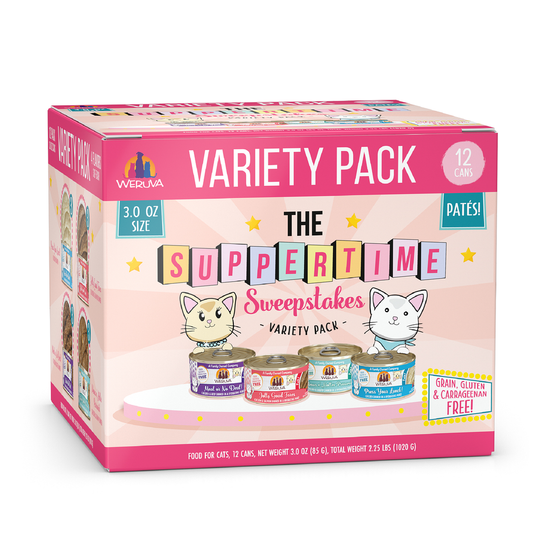 Weruva - Chat "The Suppertime Sweepstakes" en Pâté - Assortiments de 12 x 85 g - Nourriture Humide Sans Grains pour Chats