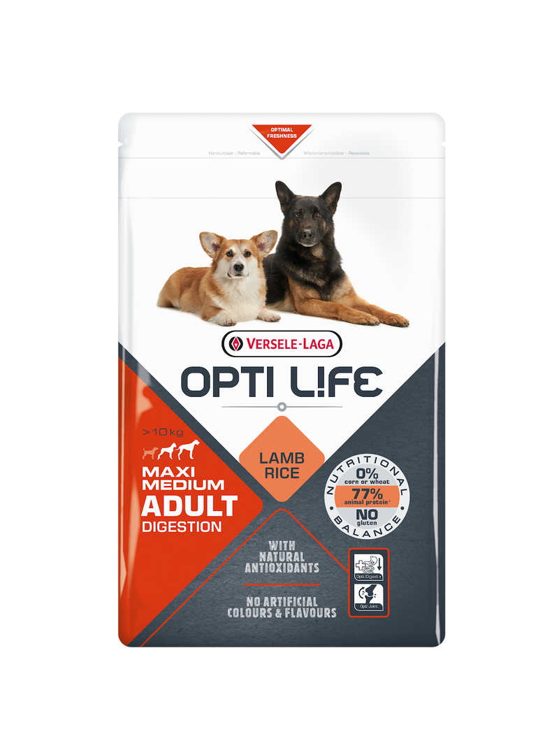 Opti Life - Chien Moyenne et Grande Race Digestion Agneau - Nourriture Sèche pour Chiens
