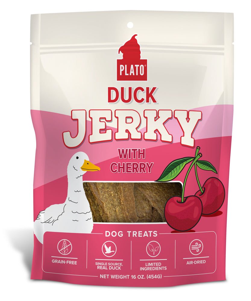 PLATO Gâteries Chien Jerky Canard & Cerise 453g