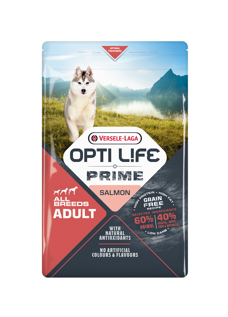 Opti Life Prime - Chien Saumon - Nourriture Sèche Sans Grains pour Chiens