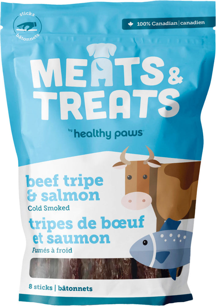 HEALTHY PAWS Gâteries Chien Tripes de Boeuf & Saumon x8