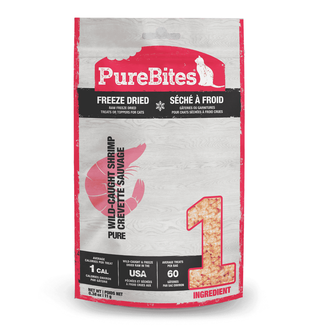 PureBites - Crevette Sauvage - Gâteries ou Garnitures Lyophilisées pour Chats