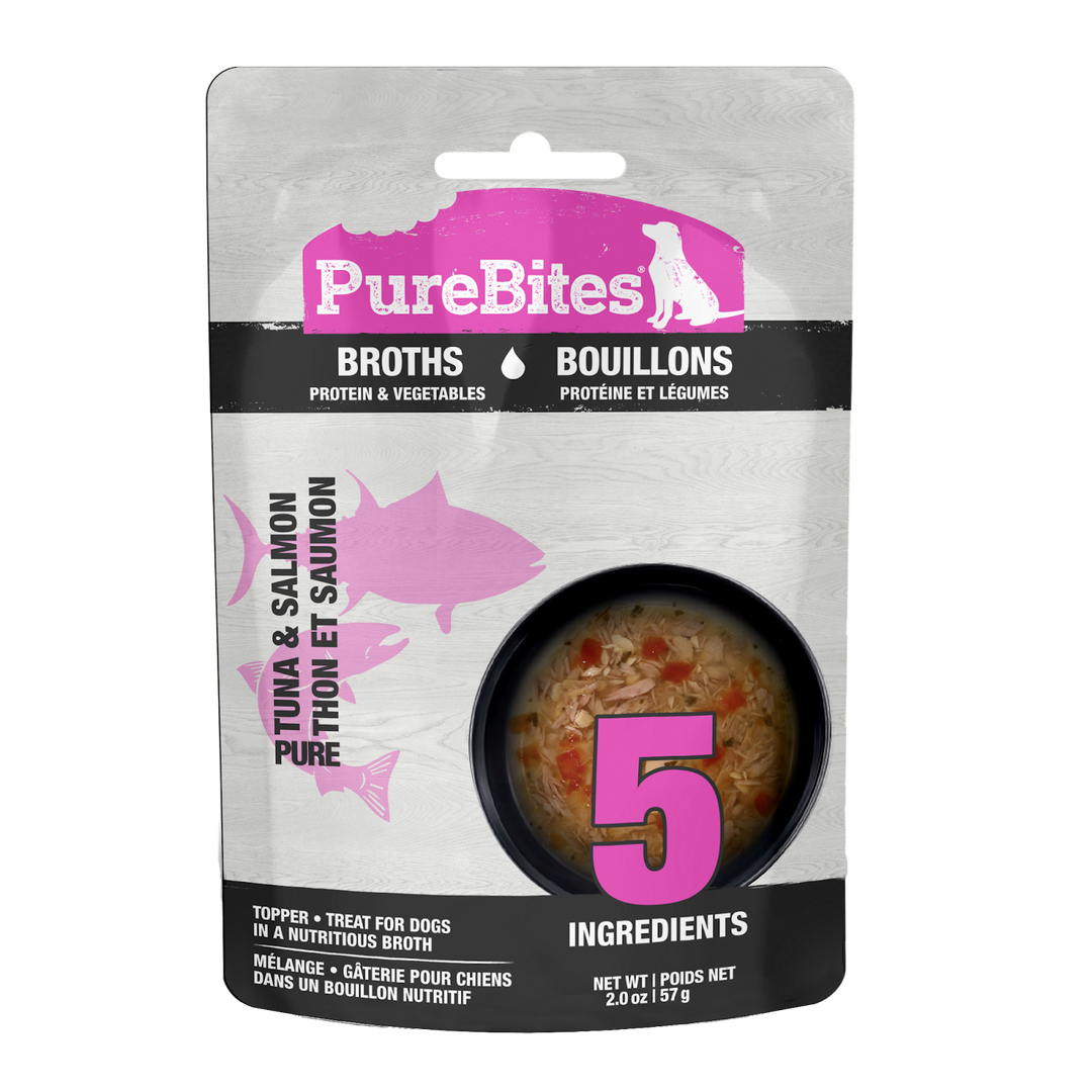 Purebites - Chien Thon et Saumons dans un Bouillon de Légumes - Garniture Sans Grains pour Chiens en Pochette