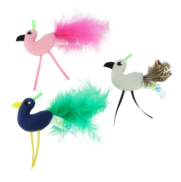 TURBO Jouet Chat Oiseau avec Plumes