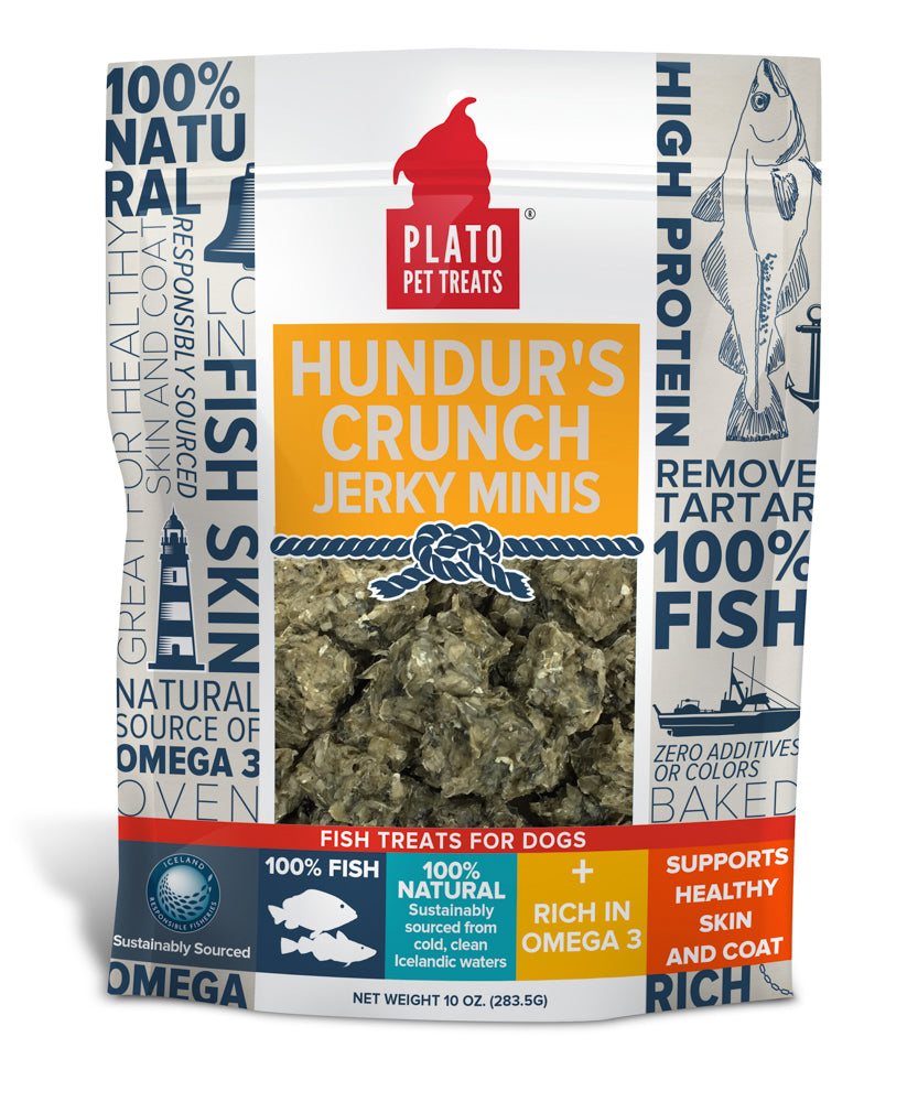 PLATO Hundur's Crunch Gâteries Chien Jerky Mini Peau de Morue 283.5g