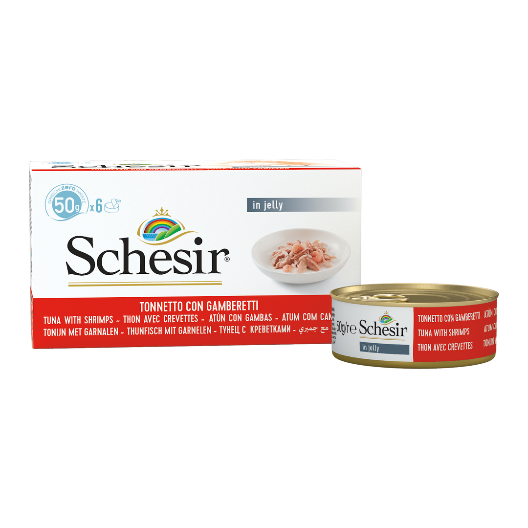 Schesir - Chat Adulte Thon et Crevettes en Gelée - Multipak de 6 x 50 g - Nourriture Humide pour Chats