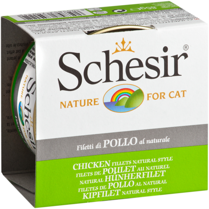 Schesir - Chat Adulte Filets de Poulet au Naturel en Eau de Cuisson - Nourriture Humide pour Chats