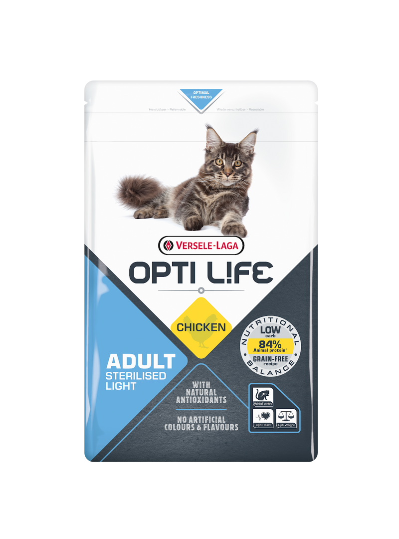 Opti Life - Chat Adulte Stérilisé et Lèger Poulet - Nourriture Sèche pour Chats