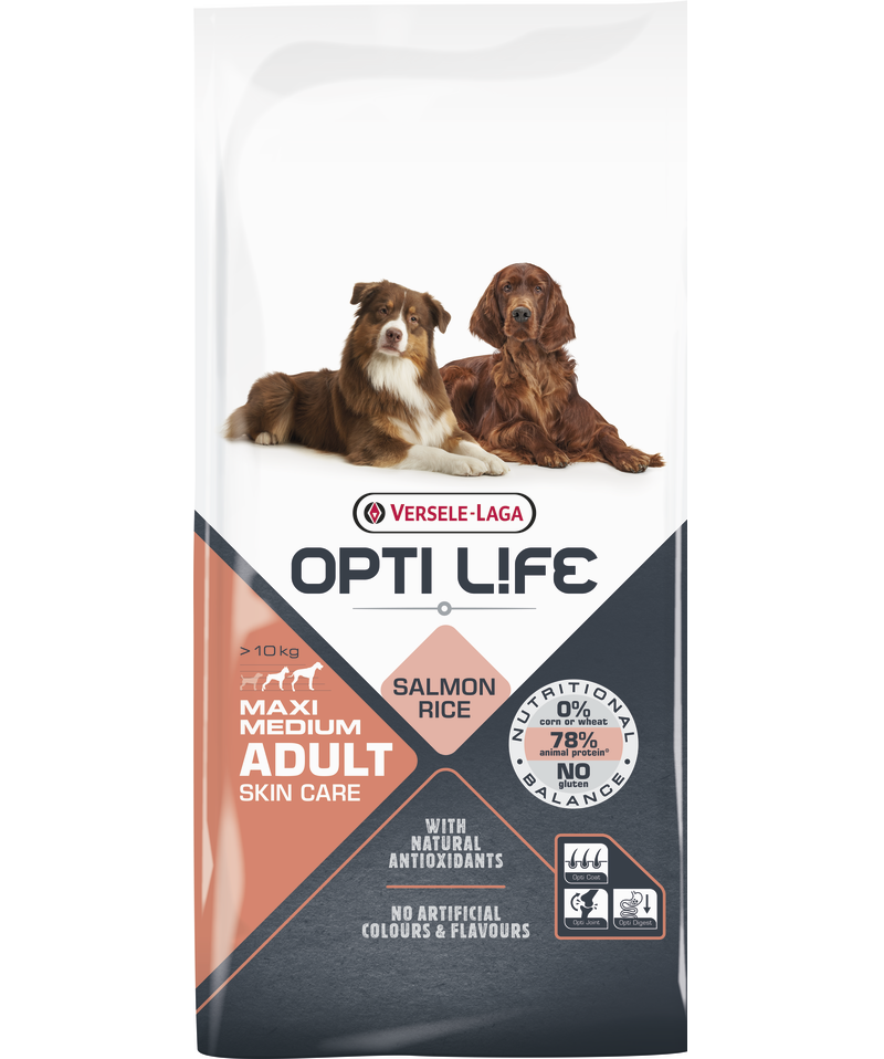 Opti Life - Chien Moyenne et Grande Race Soins de la Peau Saumon - Nourriture Sèche pour Chiens