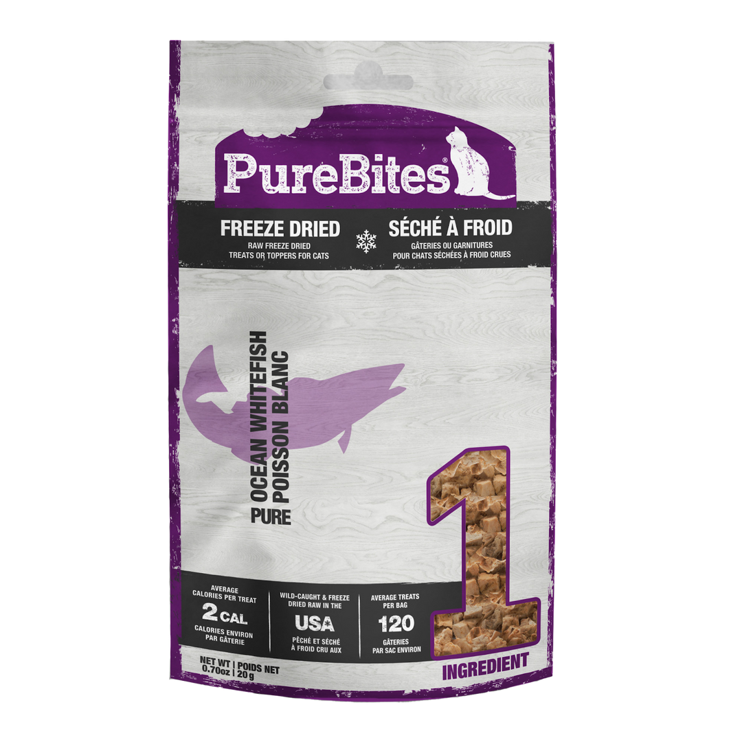 PureBites - Poisson Blanc - Gâteries ou Garnitures Lyophilisées pour Chats
