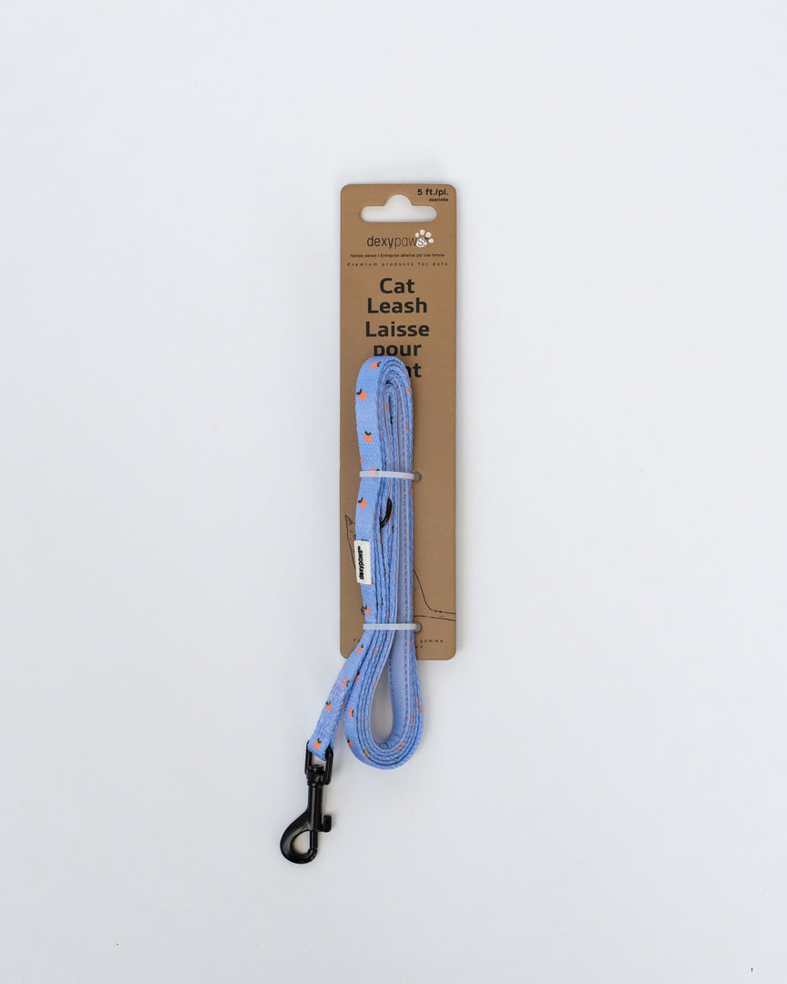 DEXYPAWS Chat Laisse Polyester Motifs Mandarines 5' Bleu Ciel