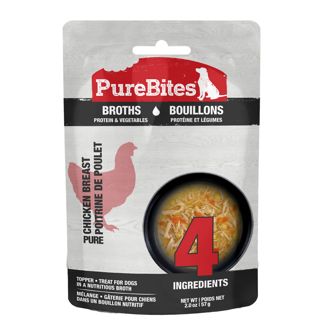 Purebites - Chien Poitrine de Poulet dans un Bouillon de Légumes - Garniture Sans Grains pour Chiens en Pochette