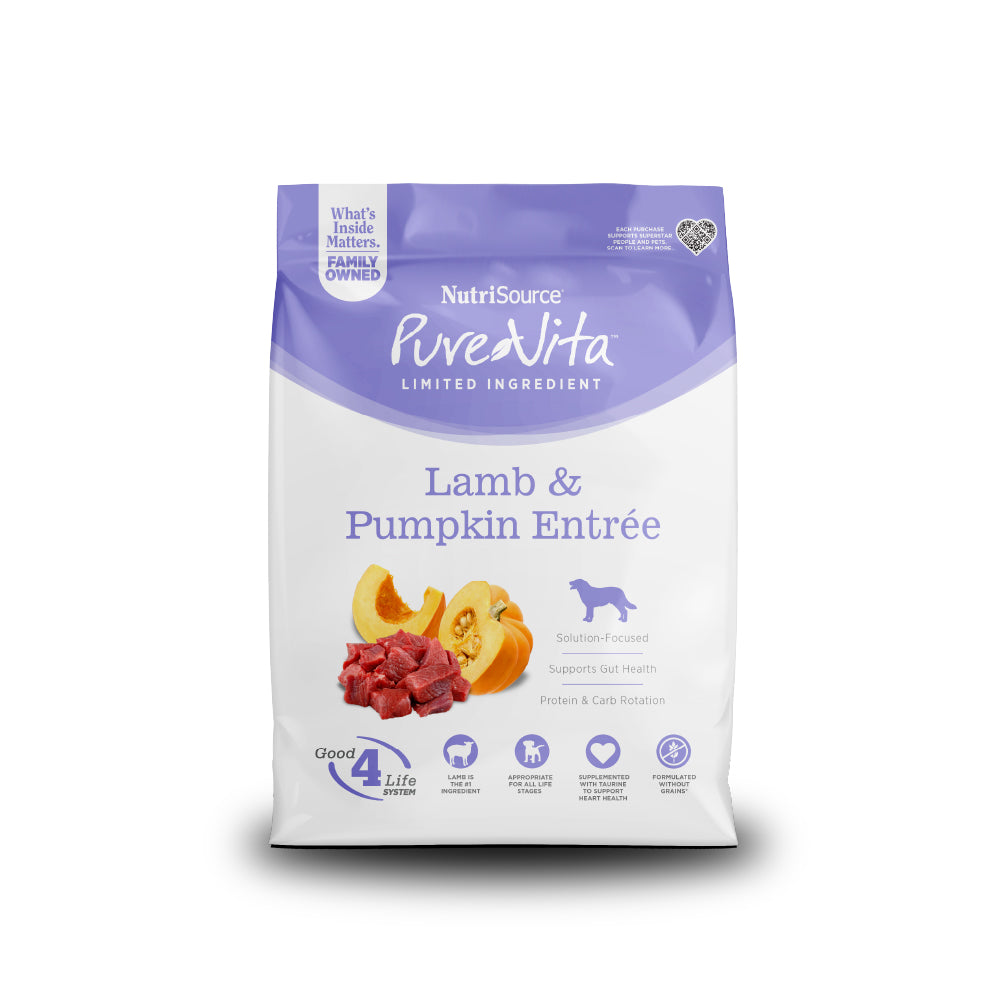 NutriSource PureVita - Chien Agneau et Citrouille - Nourriture Sèche à Ingrédients Limités Sans Grains pour Chiens