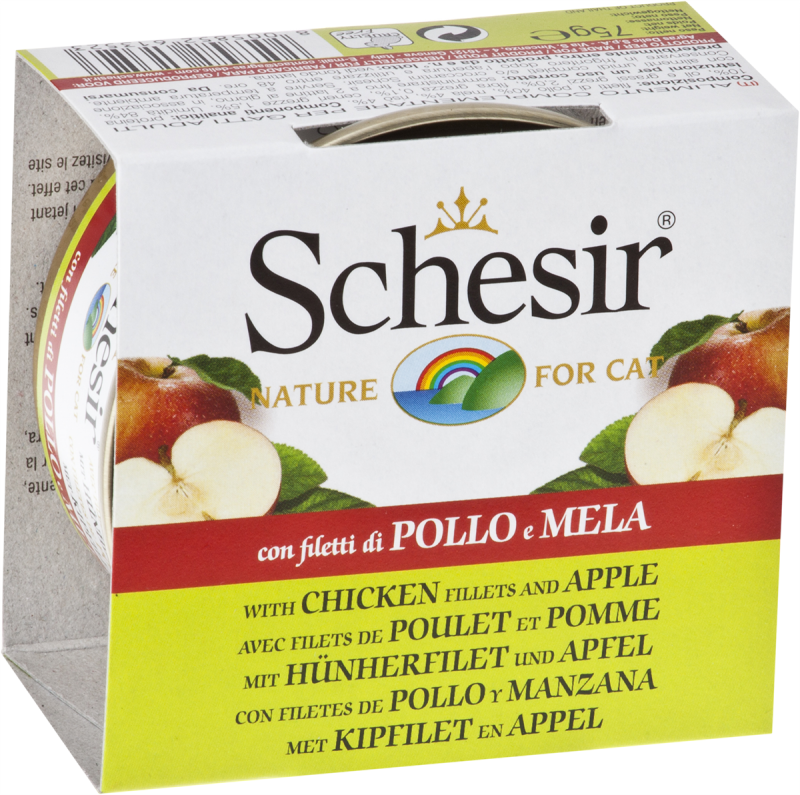 Schesir - Chat Adulte Poulet et Morceaux de Pomme - Nourriture Humide pour Chats
