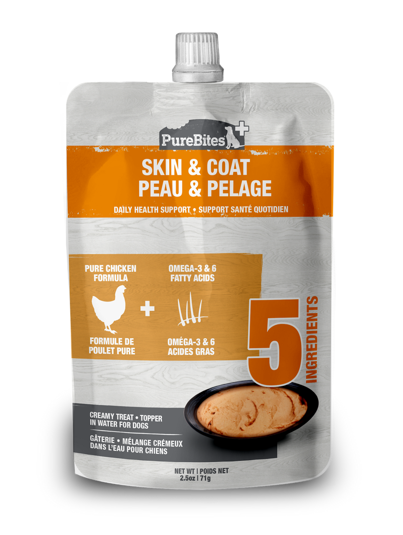 Purebites - Chien Peau & Pelage Poulet, Mélange Crémeux dans l'Eau - Garniture Sans Grains pour Chiens en Pochette