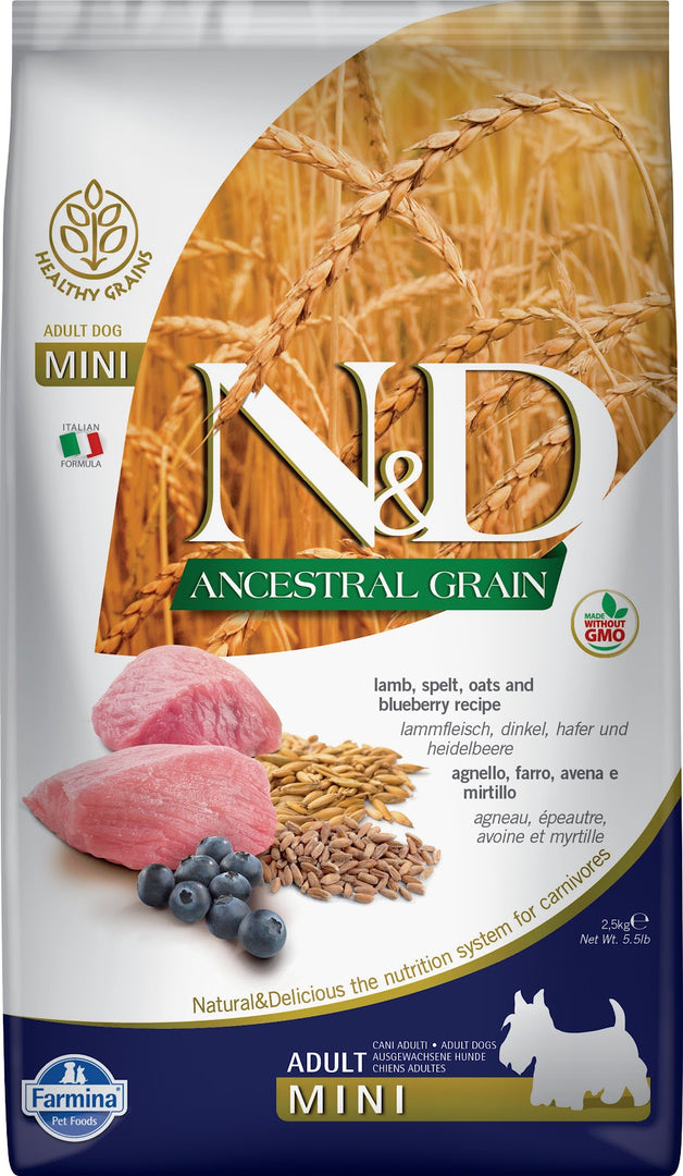 N&D GRAINS ANCESTRAUX Chien PR Agneau & Myrtille 2.5kg