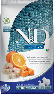 N&D OCÉAN Chien MR & GR Morue, Potiron & Orange SG 12kg