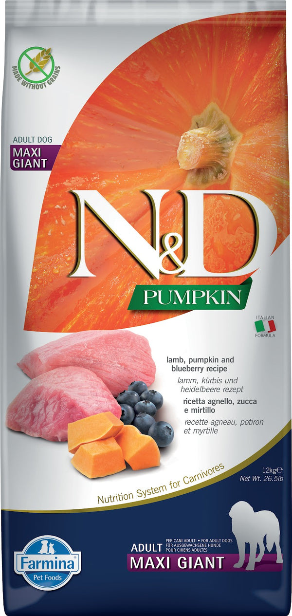 N&D CITROUILLE Chien GR & Géant Agneau & Myrtille SG 12kg
